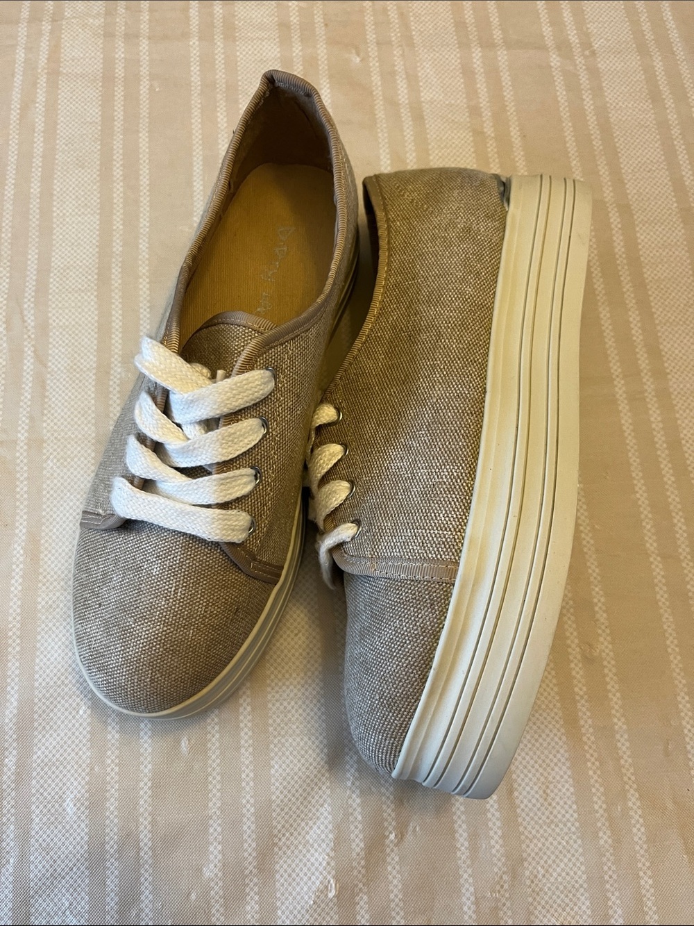 Dirty Laundry Beige Canvas Platform Sneakers with White Laces